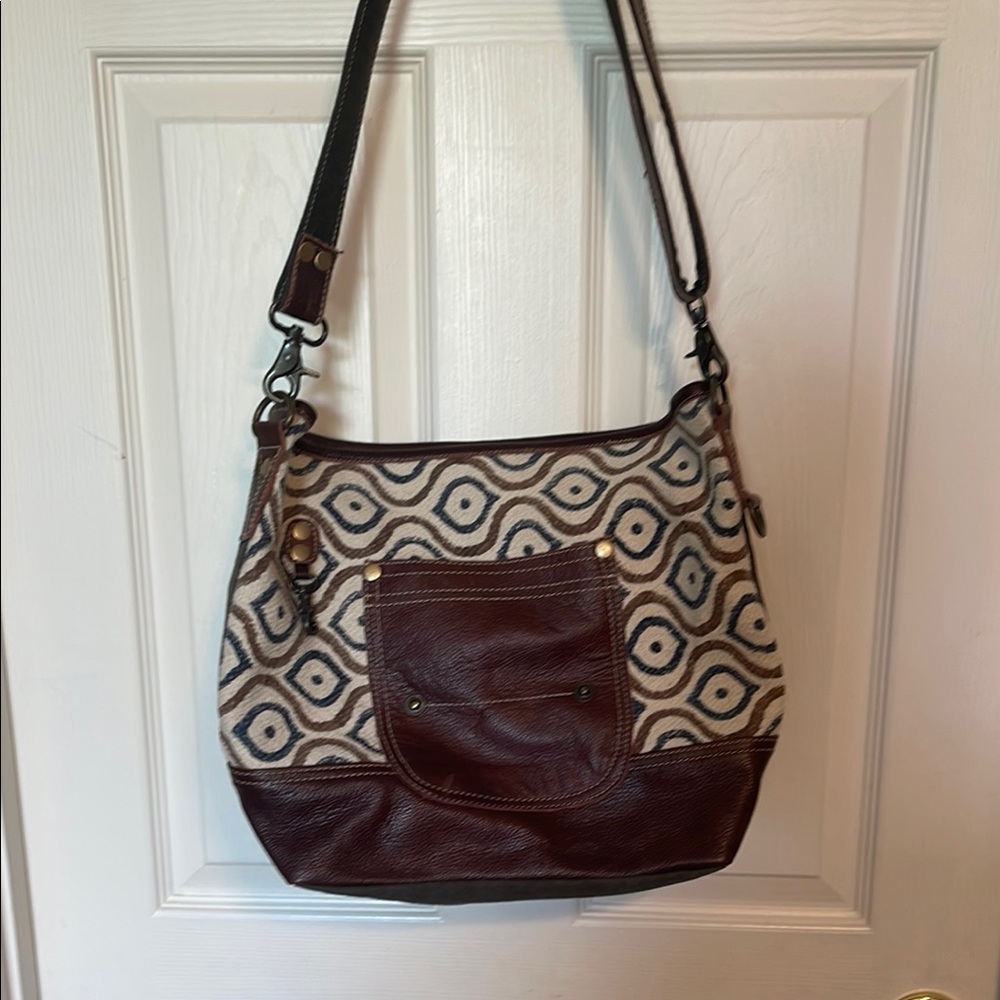 Myra Bag Brown and Cream Geometric Shoulder Bag